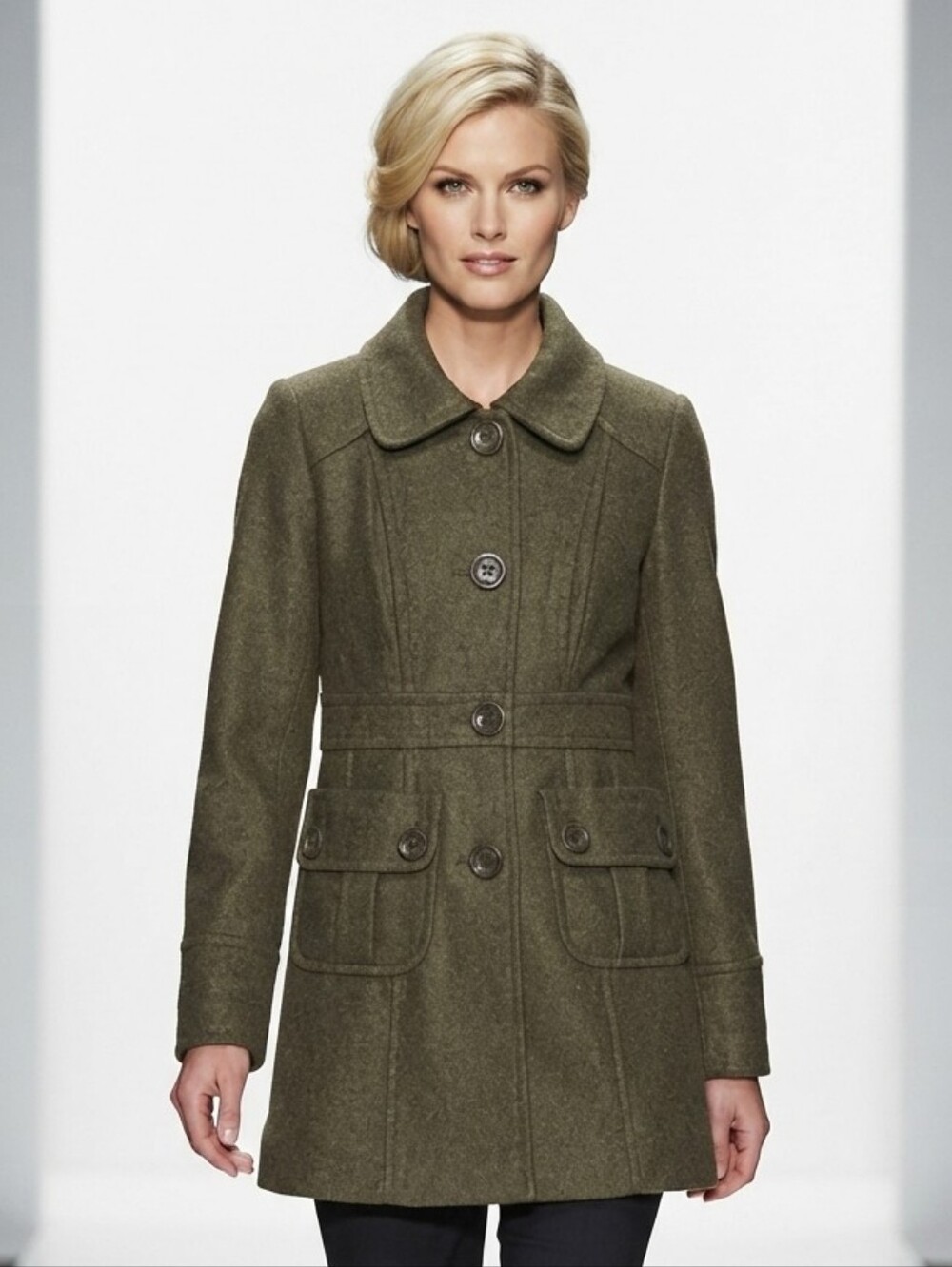 Tulle Anthropologie Olive Green Wool Blend Pea Coat Trench Jacket Size M